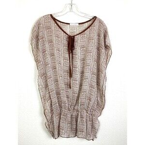 Natural Day Women's Sheer Top Size S Cream Brown Coverup Beach Flowy